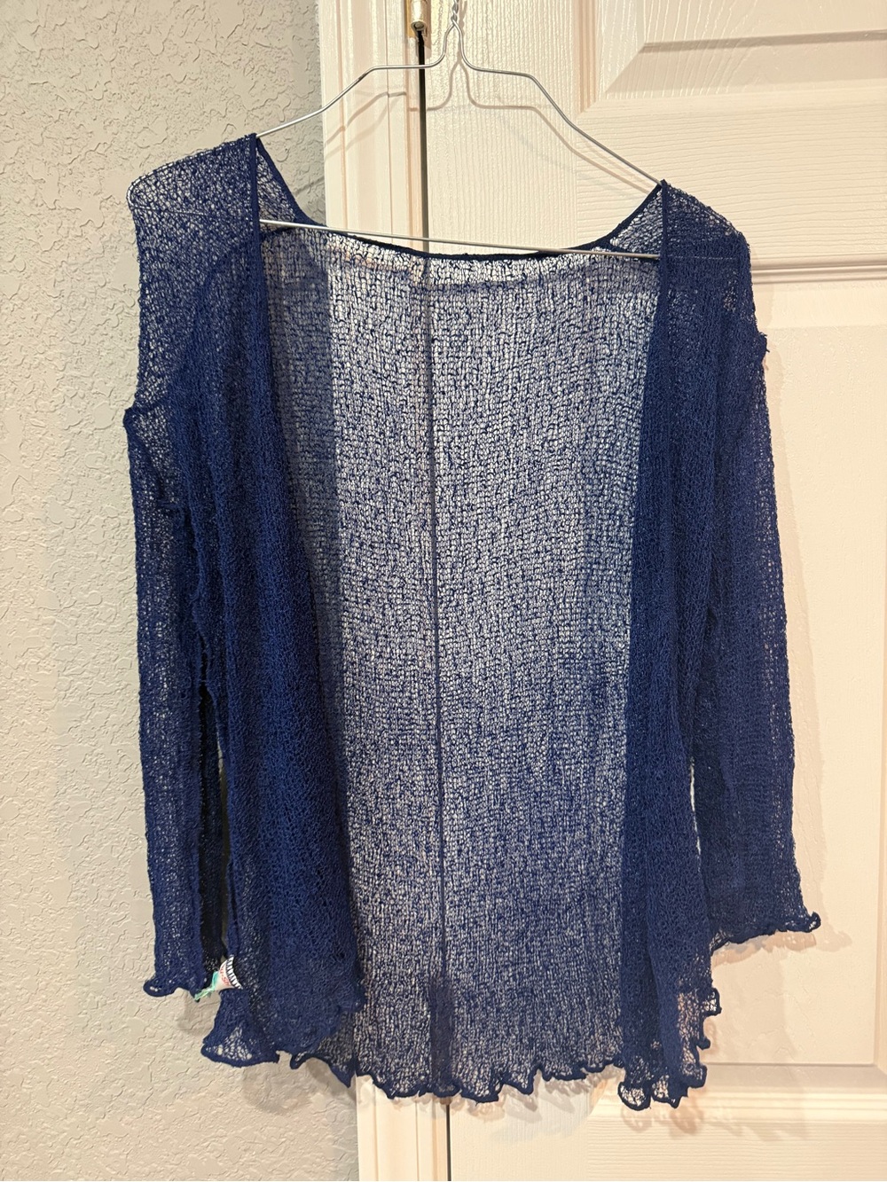 One Size Sheer Open-Front Navy Knit Cardigan Dainty